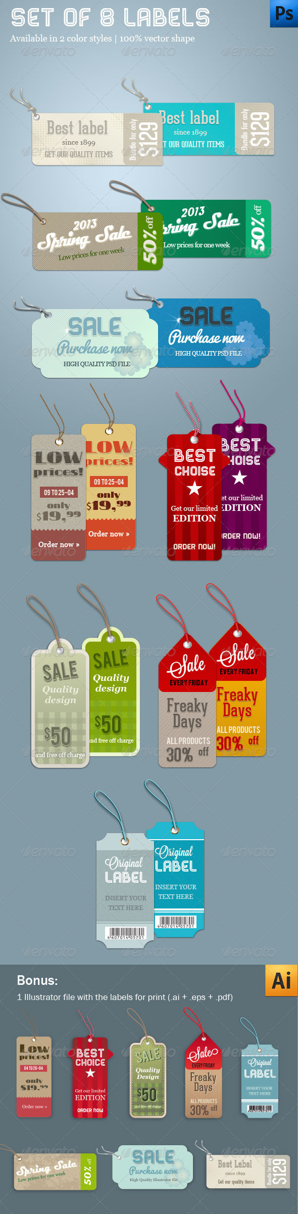 Set of 8 Labels - Badges & Stickers Web Elements