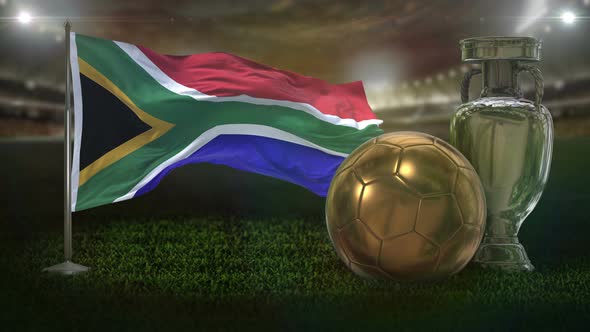 South Africa Flag With Football And Cup Background Loop alt