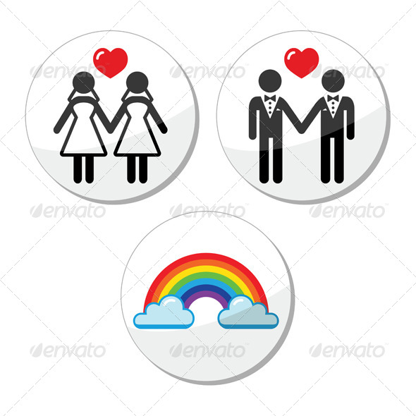 Gay, Lesbian Marriage, Rainbow Icons Set - People Characters