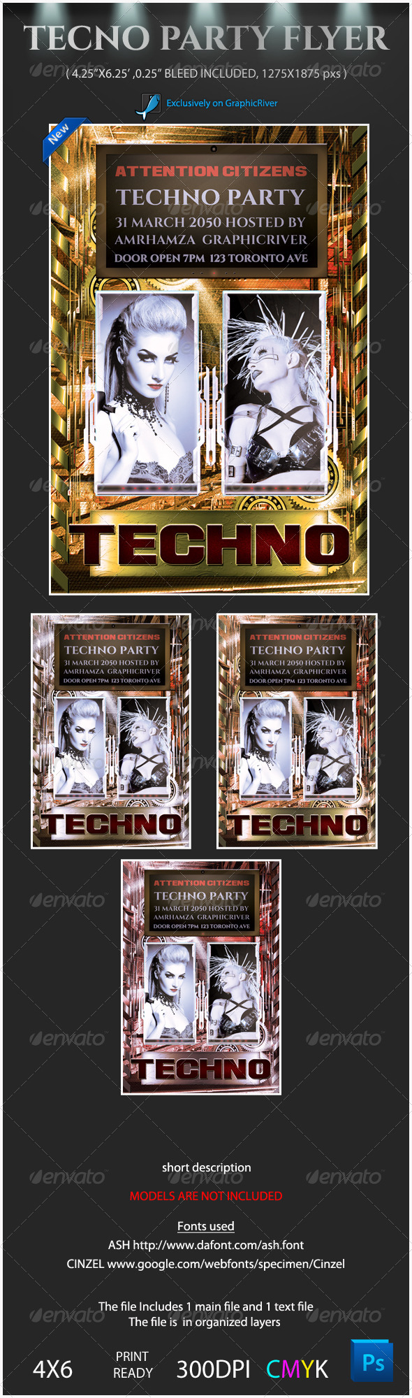 Techno Party Flyer Template - Clubs & Parties Events