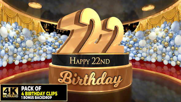 22 years, 22nd Birthday 3D cake intro pack  with a bonus backdrop