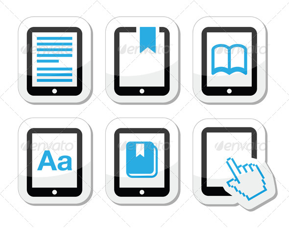 E-book Reader, E-Reader Vector Icons Set - Computers Technology