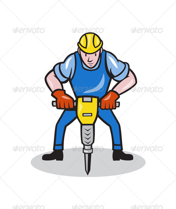 Construction Worker Jackhammer Pneumatic Drill - People Characters