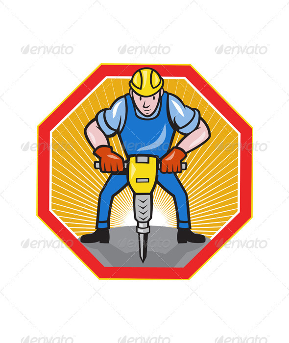 Construction Worker Jackhammer Pneumatic Drill - People Characters