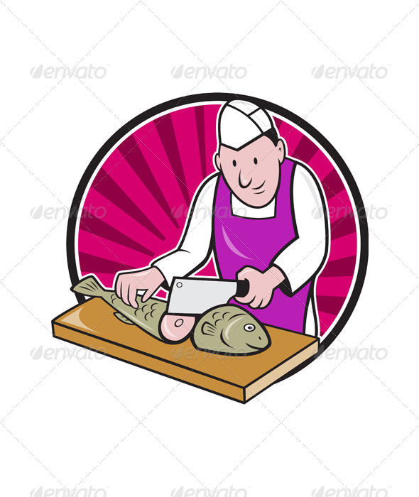 Sushi Chef Butcher Fishmonger Cartoon - People Characters