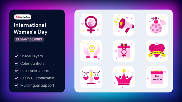 Women's Day Animated Icons Elements template preview