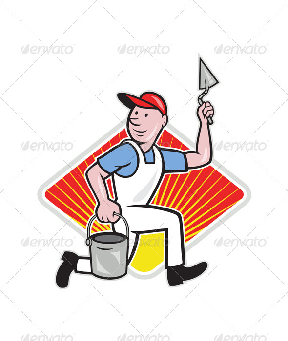 Plaster Masonry Worker Cartoon - People Characters