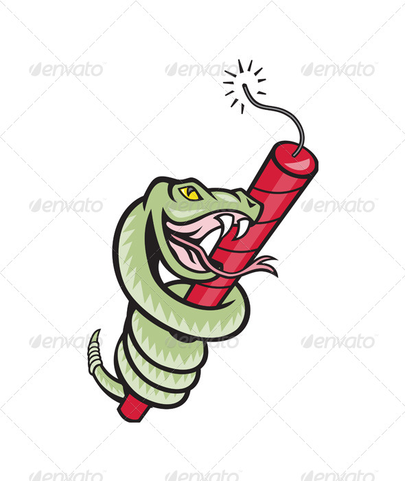 Rattle Snake Coiling Dynamite Cartoon - Animals Characters