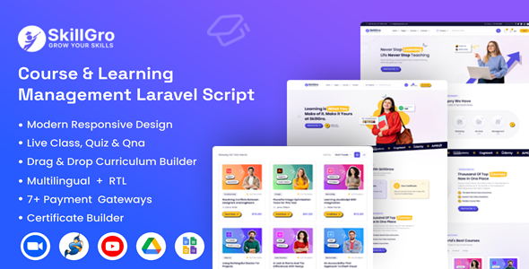 SkillGro - Course & Learning Management System Laravel Script (LMS)