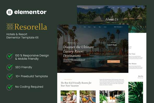 Resorella - Luxury Resorts & Hotel Elementor Template Kit