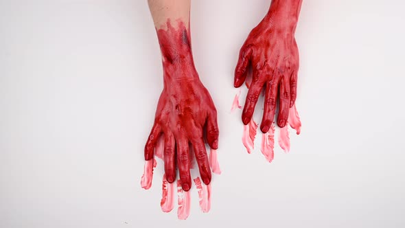 Bloody Female Hands Slide Over White Background alt