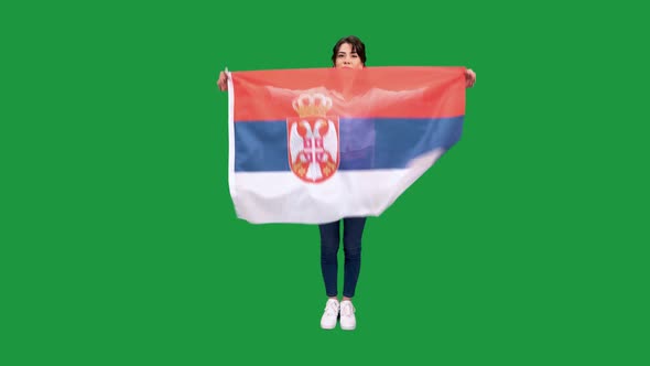 Woman Holding Serbia Flag