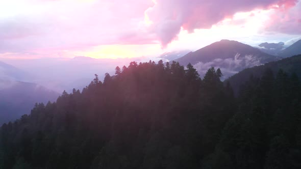 Aerial view of Dzemerdzhi mountain with fog, Crimea, Russia. alt
