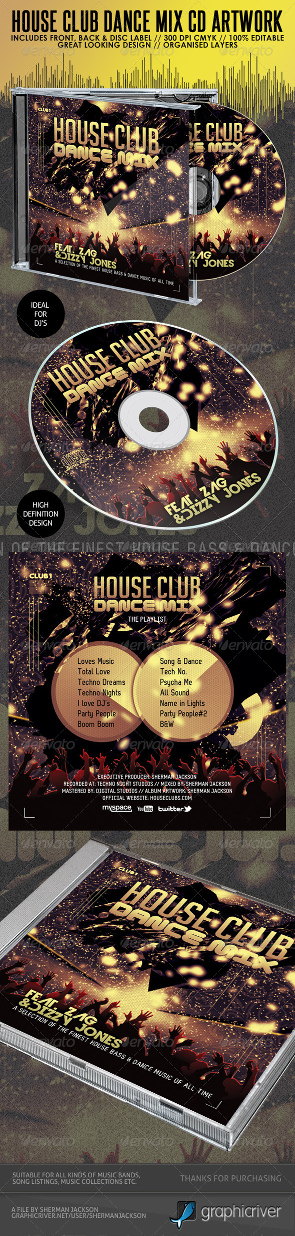 House Club & Dance Mix CD Album Artwork - CD & DVD Artwork Print Templates