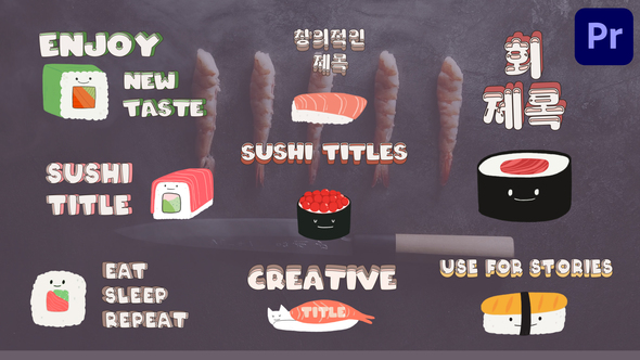 Cartoon Sushi Titles for Premiere Pro Premiere Pro template preview