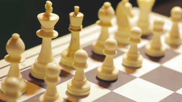 Chess board, with white pieces in focus