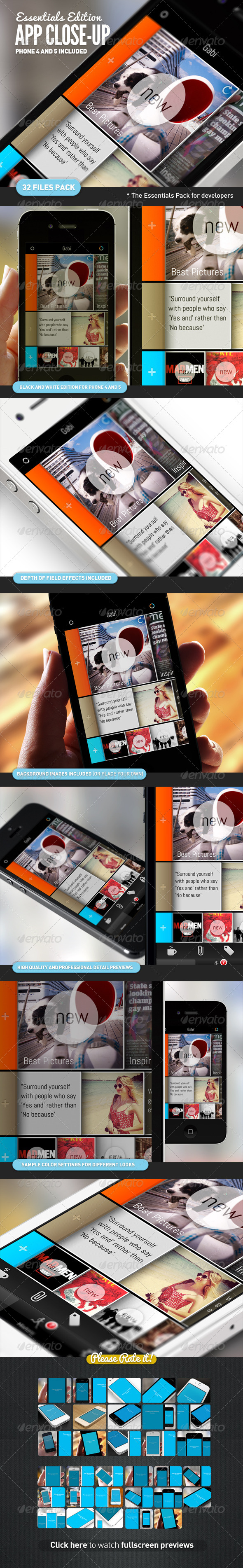 App UI Close-Up Mock-Up Essential Bundle - Mobile Displays