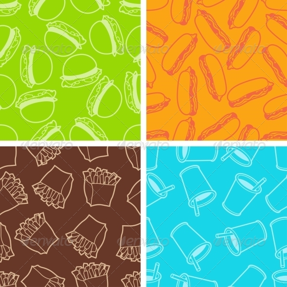 Fast Food Seamless Patterns in Retro Style. - Patterns Decorative