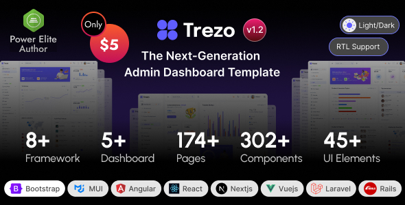 Trezo – Bootstrap, Material UI, React, Angular, Vue, Laravel & Rails Admin Dashboard HTML Template