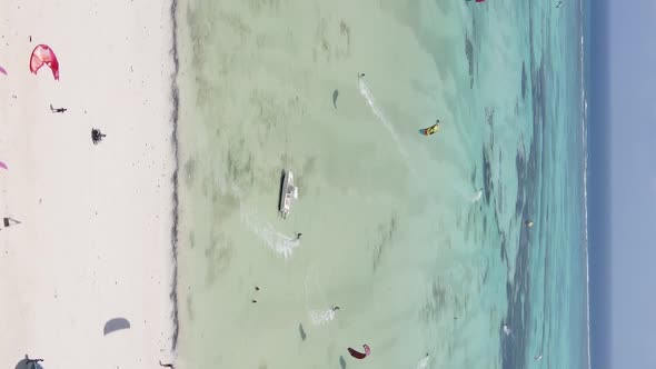Vertical Video of the Ocean Near the Coast of Zanzibar Tanzania Aerial View alt