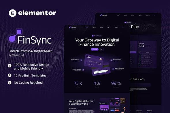 FinSync - Fintech Startup & Digital Wallet Elementor Template Kit