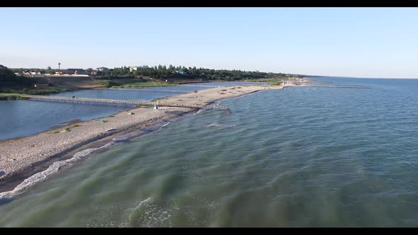 The Sandy Beach with Vacationers People. Copter Takes Nature Top alt