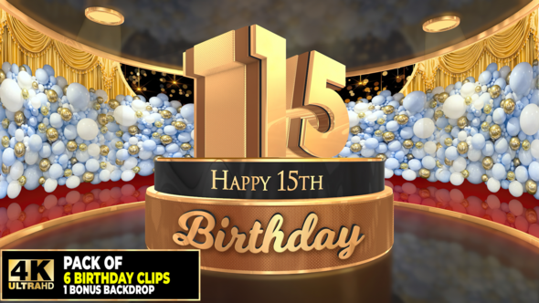 15 years, 15th Birthday 3D cake intro pack  with a bonus backdrop
