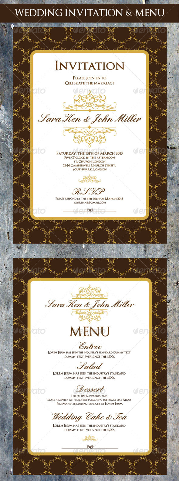 Wedding Invitation & Menu Cards Design - Cards & Invites Print Templates