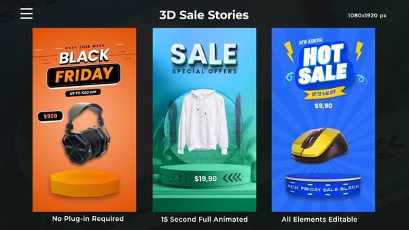 3D Sale Stories Product Promo template preview