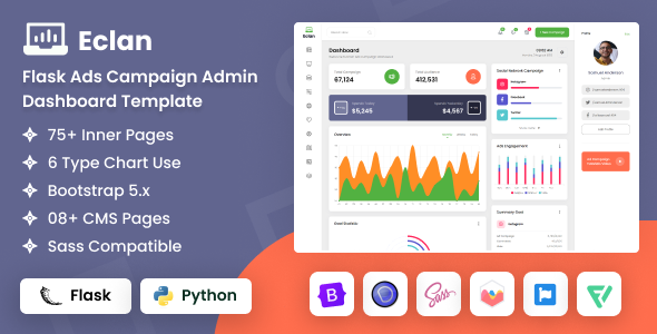 Eclan - Flask Ads Campaign Admin Dashboard Bootstrap Template by DexignZone