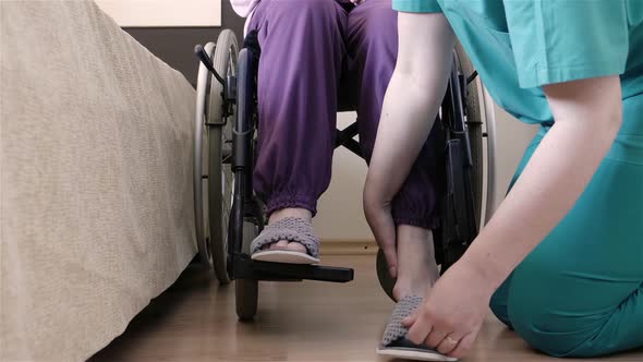 Nurse Caring of Elder Woman in Wheelchair