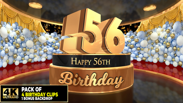 56 years, 56th Birthday 3D cake intro pack with a bonus backdrop alt