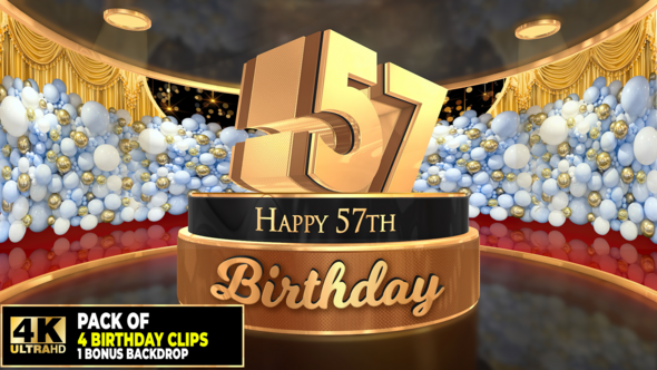 57 years, 57th Birthday 3D cake intro pack with a bonus backdrop