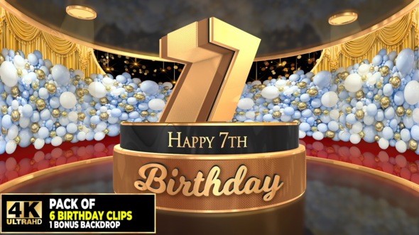 7 years, 7th Birthday 3D cake intro pack with a bonus backdrop