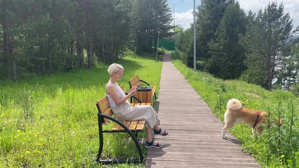 Girl in the Park on a Bench Calls the Phone alt