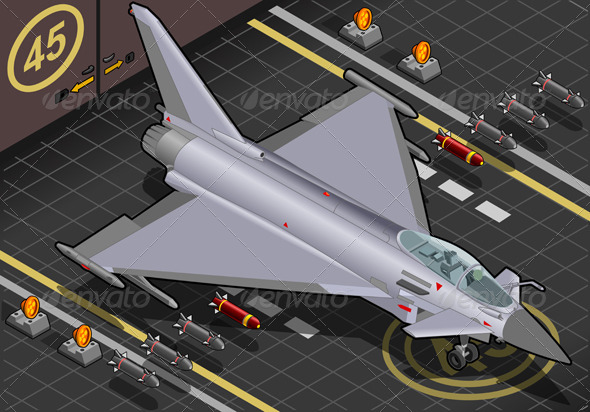 Isometric Eurofighter in Front View - Objects Vectors