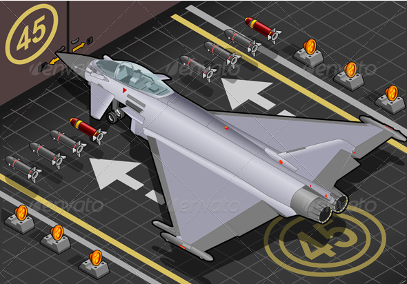 Isometric Eurofighter in Rear View - Objects Vectors