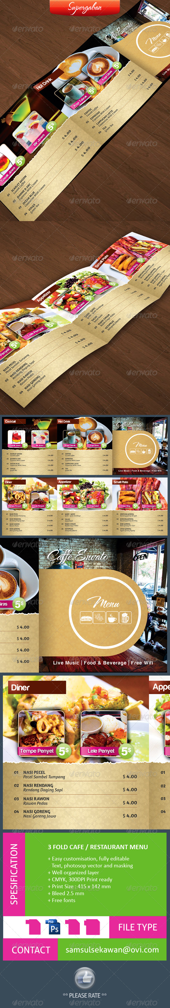 3 Fold Square Cafe Restaurant Menu - Food Menus Print Templates