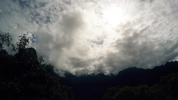 Cloud Scape Rotating Panorama Time Lapse in Andes Mountains Sun Shining in Machu Picchu Peru