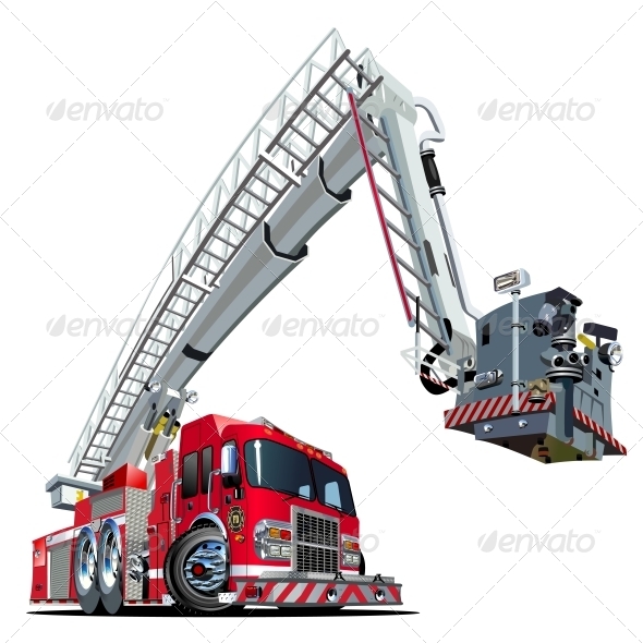 Vector Cartoon Fire Truck - Man-made Objects Objects