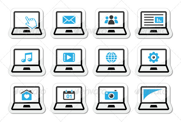 Laptop Vector Icons Set - Web Technology