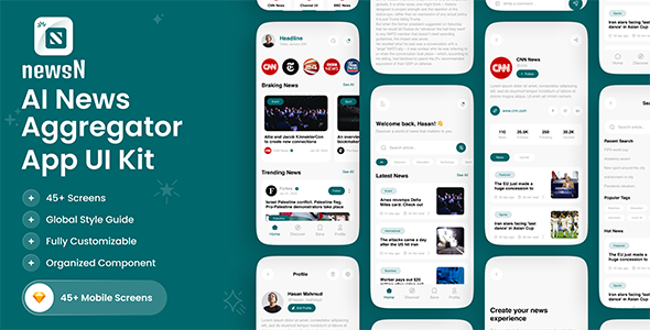 NewsN - AI News Aggregator Mobile App UI Kit