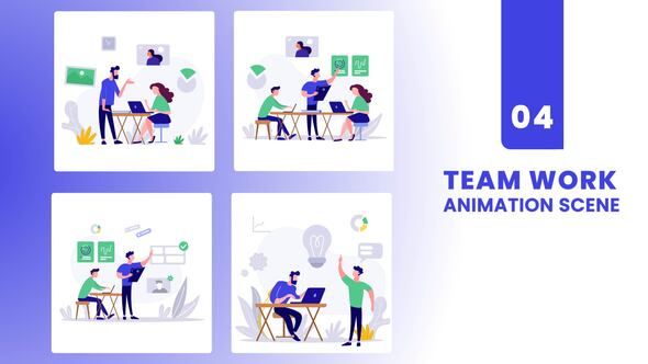 Process of Team Work Illustration Animation Scene Elements template preview
