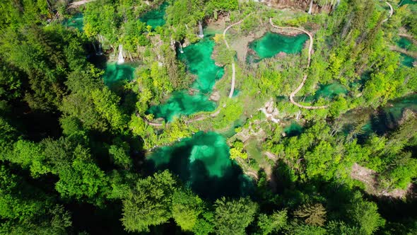 Plitvice Lakes National Park, Croatia, Europe. Amazing top down Birdseye perspective. alt