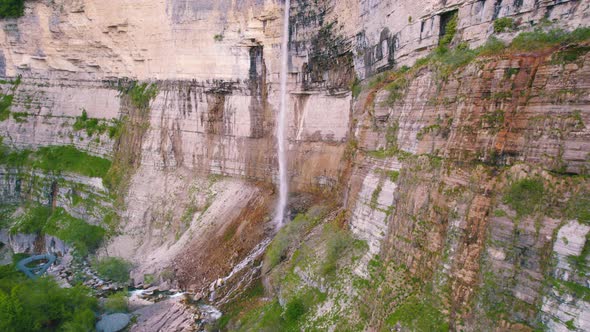 Landscape of Kinchkha Waterfall Scenic Drone Shot Imereti Region Georgia alt