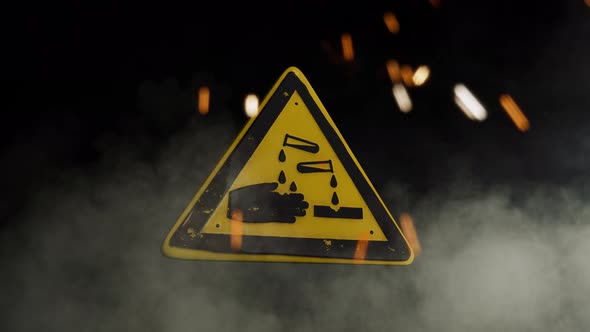 Corrosive Hazard Sign Over a Smoky Background