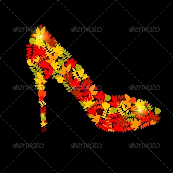 Vector Illustration of Shoes from Autumn Leaves - Seasons Nature