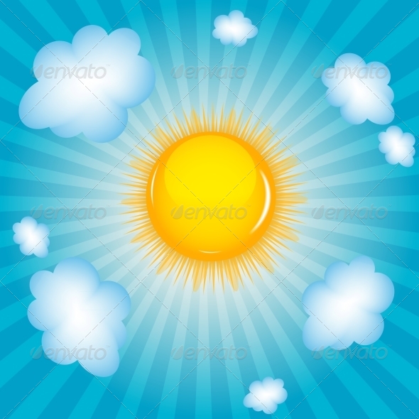 Sun and Cloud Background Vector Illustration - Seasons Nature