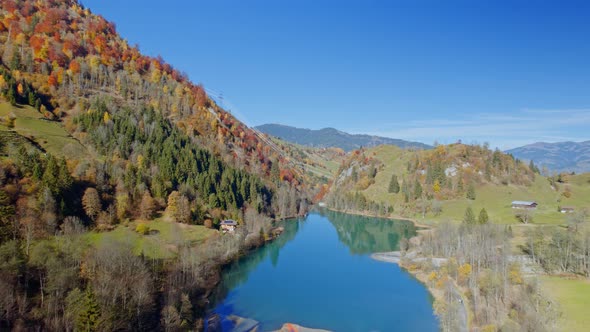 Drone Flight Over Klammsee Reservoir In Autumn alt