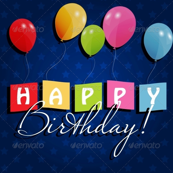 Birthday Card with Colored Balloons - Miscellaneous Vectors